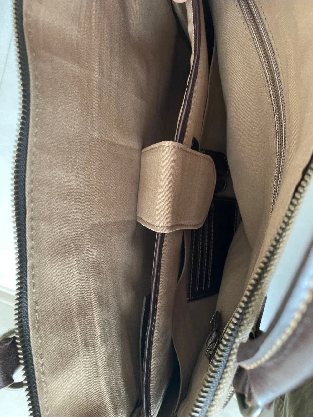 Geox Tan Canvas and Brown Leather Laptop Messenger Bag
